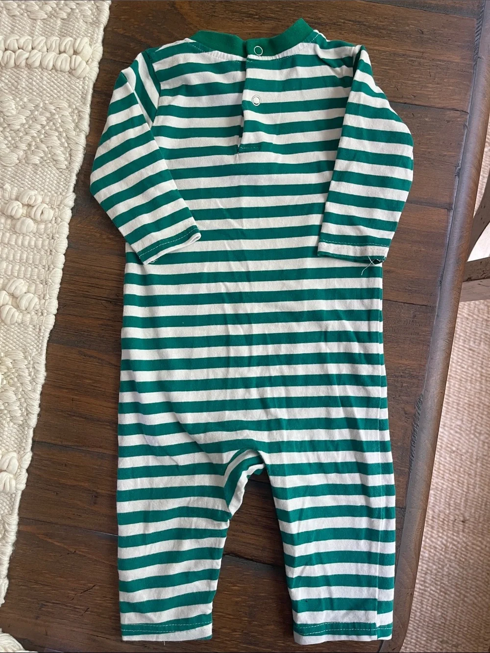 Green & White Striped Holiday Footie One-Piece for Kids